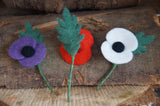 Needle Felted Poppies rear view of red poppy showing the leaf 